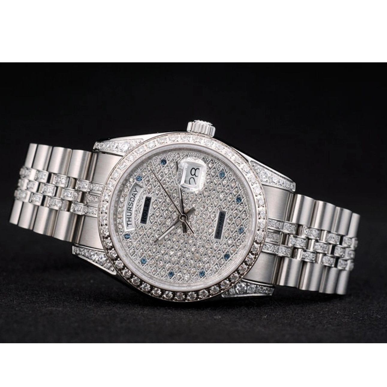 Aaa fake watches Rolex Steel Diamond 41985 Plated Diamond Stainless DayDate Plated Dial Bracelet 0718